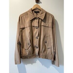 Fred David Lightweight Bomber Jacket Camel M Pockets Button Utility Casual